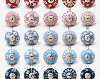 Vibrant Colorful Ceramic Cabinet Knobs | Unique Round Flower Designed Ceramic Drawer Pulls(Set of 1 Knob)