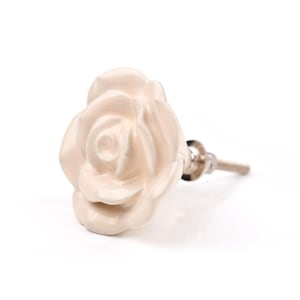 Tirador de cajón de cerámica color crema con forma de rosa y tirador de armario color beige con forma de flor (juego de 1 tirador)