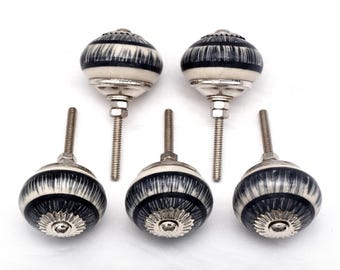 Zwart-witte keramische knoppen, ronde meubelgrepen (set van 1 knop)