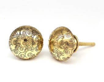 Brass Drawer Knob: Gold Finish, Vintage Swirl, Flat Flower Handle(Set of 1 Knob)