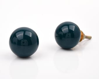 Deep Teal Ceramic Spherical Modern Solid Color Cabinet Pull for Contemporary Dresser Drawers (Set of 1 Knob)