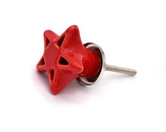 赤いセラミックの星型キャビネットノブ：手作りの子供部屋の装飾（ノブ1個セット）