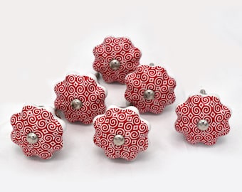 Pomelli per mobili in ceramica fatti a mano a forma di zucca, pomelli mandala rossi (set da 1 pomello)