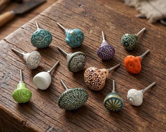 Handcrafted Assorted Vintage Ceramic Knob Collection with Unique Hand-Painted Floral, Mandala, and Geometric Design (Set of 1 Knob)