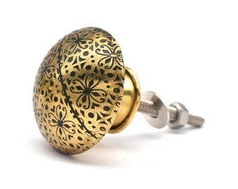 Massief koperen meubelknop: goudkleurige bloemenladekast (set van 1 knop)