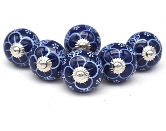 William Morris-knop: marineblauwe keramische artistieke ladeknop, veelkleurige vintage boho-knop (set van 1 knop)