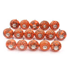 Ceramic Cabinet Knob Orange Floral Round Handle For Cabinet Upgrade Idea(Set of 1 Knob)
