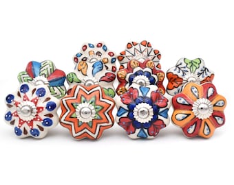 Ceramiczna gałka w kształcie dyni, malowana ręcznie – kolorowa gałka do szuflady meblowej (zestaw 1 gałki)