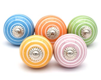Colorful Striped Ceramic Knob, Furniture Drawer Pull(Set of 1 Knob)