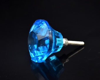 Sky Blue Crystal Glass Knob: Silver Chrome Cabinet Door Pull(Set of 1 Knob)