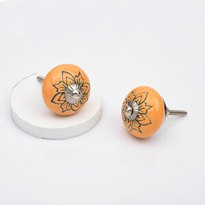 Orange Mandala Ceramic Hand-Painted Floral Lotus Pattern Cabinet Pulls (Set of 1 Knob)