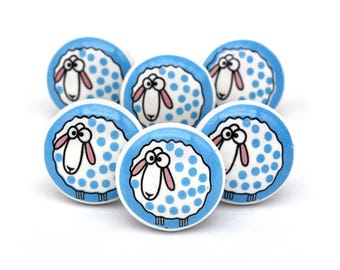 Blue Ceramic Animal Knob Blue White: Hand Painted Decorative Drawer Pull(Set of 1 Knob)