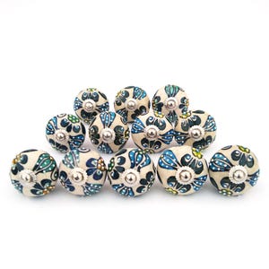 Floral Blue & White Knobs w/Vintage Design - Decorative Hardware for Kitchen, Bath, or Bedroom Dressers and Cabinets, Dresser Knobs !