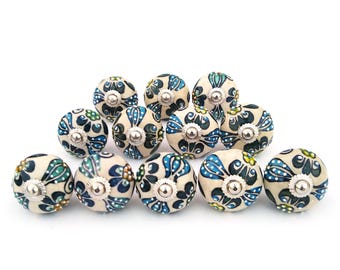 Floral Ceramic Cabinet Knobs – Blue & White Vintage Dresser Hardware (Set of 1)(Set of 1 Knob)