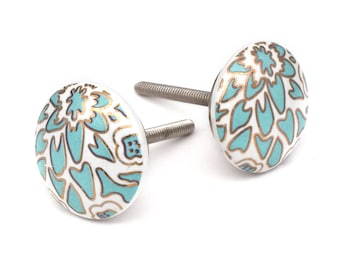 引き出し、キャビネット、ドレッサー、家具用のオーシャンフラワーグリーンセラミックノブ引き出し取っ手（ノブ1個セット）