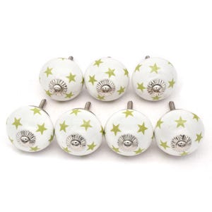 Puxador de armário em cerâmica branca em formato de estrela – Decoração boho pintada à mão (Conjunto com 1 puxador)