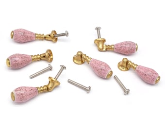 Romantic drawer knob: Cream and Gold Metal Pastel Shabby Chic Handle, Antique Brass Tear Drop Pull(Set of 1 Knob)