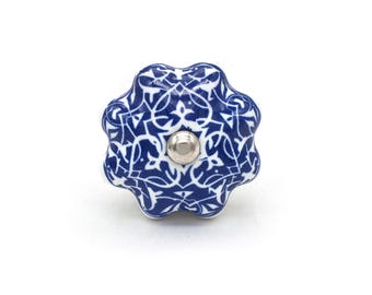 Antique Style Knob Ceramic Cabinet Blue Flower: Pumpkin Shape Drawer Pull(Set of 1 Knob)