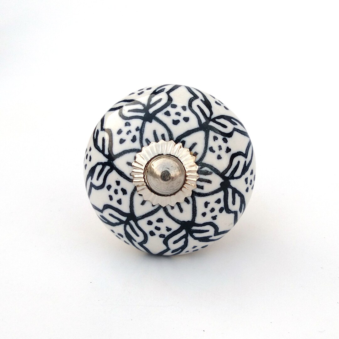 Black and White Knobs for Drawers and Flower Design Etsy