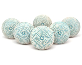 Knob Blue and White Ceramic: Large Round Hand Painted Furniture Pull(Set of 1 Knob)