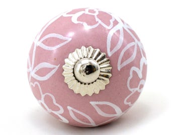 Boutons en céramique rose peints à la main, poignée de tiroir florale (Ensemble de 1 bouton)