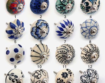 Conjunto de puxadores de cerâmica para armários: designs variados e coloridos pintados à mão (conjunto com 1 puxador)