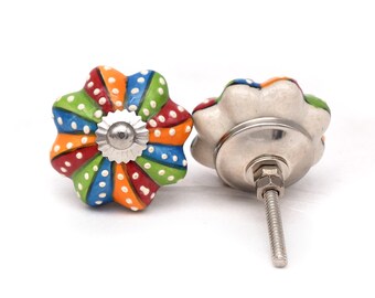 Knob White Flower Ceramic: Handmade Hardware Decorative Drawer Pull(Set of 1 Knob)