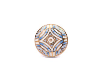 Blue-Gold Knob, Geometric Ceramic Hardware, Handcrafted Drawer Accent