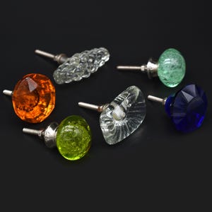 Glass Dresser Knob Multicolor: Red Green Blue Yellow Orange Crystal Pull(Set of 1 Knob)
