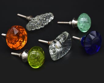 Gałka do komody szklana wielokolorowa: czerwona, zielona, niebieska, żółta, pomarańczowa, kryształowa (zestaw 1 gałki)