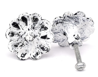 Cast Iron Flower Knob: Black and White Home Decor(Set of 1 Knob)