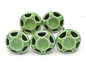グリーンセラミック引き出しノブ、ヴィンテージ風、ファームハウスキャビネットハンドル（ノブ1個セット）