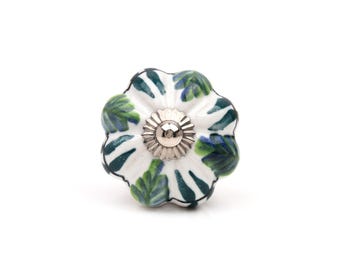 Handcrafted Tropical Green Leaf Pumpkin Ceramic Knob (Set of 1 Knob)