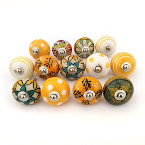 Handmade Yellow Ceramic Knobs: Assorted Floral Cabinet & Drawer Pulls
