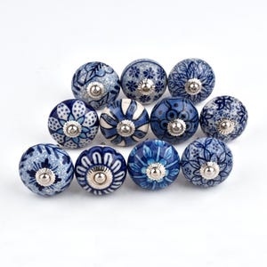 Assorted Blue and White Mixed Ceramic Knobs Kitchen Cabinet Drawer Knobs Cupboard Knobs Drawer Knobs Hardware Knobs Drawer Pulls