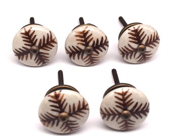 Mandala Ceramic Drawer Knob: Brown Blossom Cabinet Handle(Set of 1 Knob)