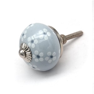 Pomos de cerámica con diseño de flor gris: tiradores de cajón pintados a mano de 3,8 cm (juego de 1 pomo)