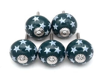 Keramische knop groene ster: handgemaakte ladekast met sterknoppen (set van 1 knop)