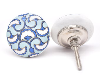 Hand-Painted Ceramic Cabinet Knob, Blue and White Floral Design(Set of 1 Knob)