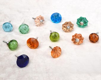 Glass Dresser Knob Multicolor: Red Green Blue Yellow Orange Crystal Pull(Set of 1 Knob)