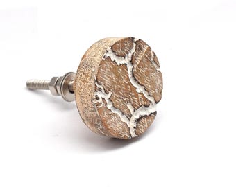 Knob Inlaid Bone Resin Wood: Round Cabinet Drawer Pull(Set of 1 Knob)