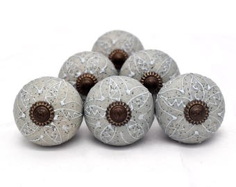 Grijze keramische knoppen, handgeschilderd meubelbeslag, 4 cm (set van 1 knop)
