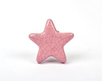 Handcrafted Pink Crackle Glaze Star Ceramic Knob - Unique Shabby Chic Starfish Drawer Pull for Nursery (Set of 1)