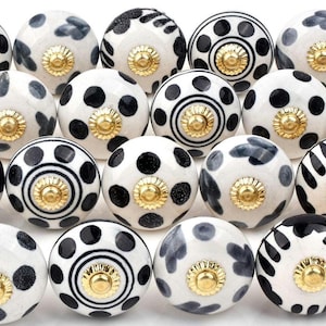 Knoppen Zwart-wit handgeschilderde keramische mandala bloem handvat voor keukenkast decor (set van 1 knop)