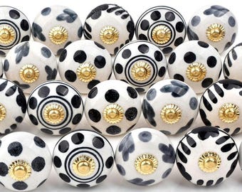 Knobs Black and White Hand Painted Ceramic Mandala Flower Handle for Kitchen Cupboard Decor(Set of 1 Knob)