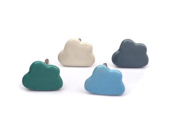 Maniglie per mobili per cameretta bambini in ceramica, uniche, con motivo nuvola e colori pastello (set da 1 pomello)
