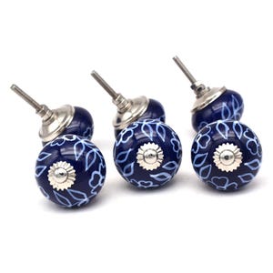 Dark Blue with Leaf round cabinet Drawer knobs, Hand Painted, Blue Color ceramic knobs, Ceramic Knobs Vintage Wardrobe handle Drawer knobs