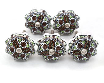 Ceramic Cabinet Knob White Floral Pumpkin Shape Drawer Pull For Furniture Makeover(Set of 1 Knob)