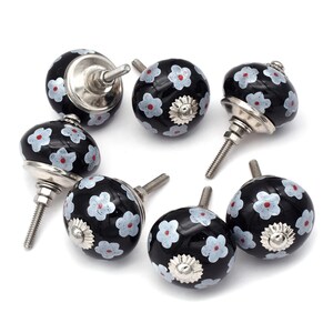 Handmade Black Floral Ceramic Knobs, Furniture Drawer Pulls(Set of 1 Knob)
