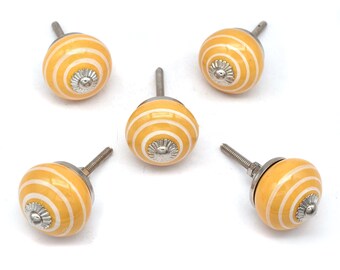 Keramische kastgreep geel wit mozaïek gestreepte handgemaakte knop vintage chic (set van 1 knop)